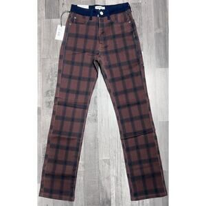 WeWoreWhat Plaid Jeans Women 26 High Rise Straight Leg Brown Blue Check y2k